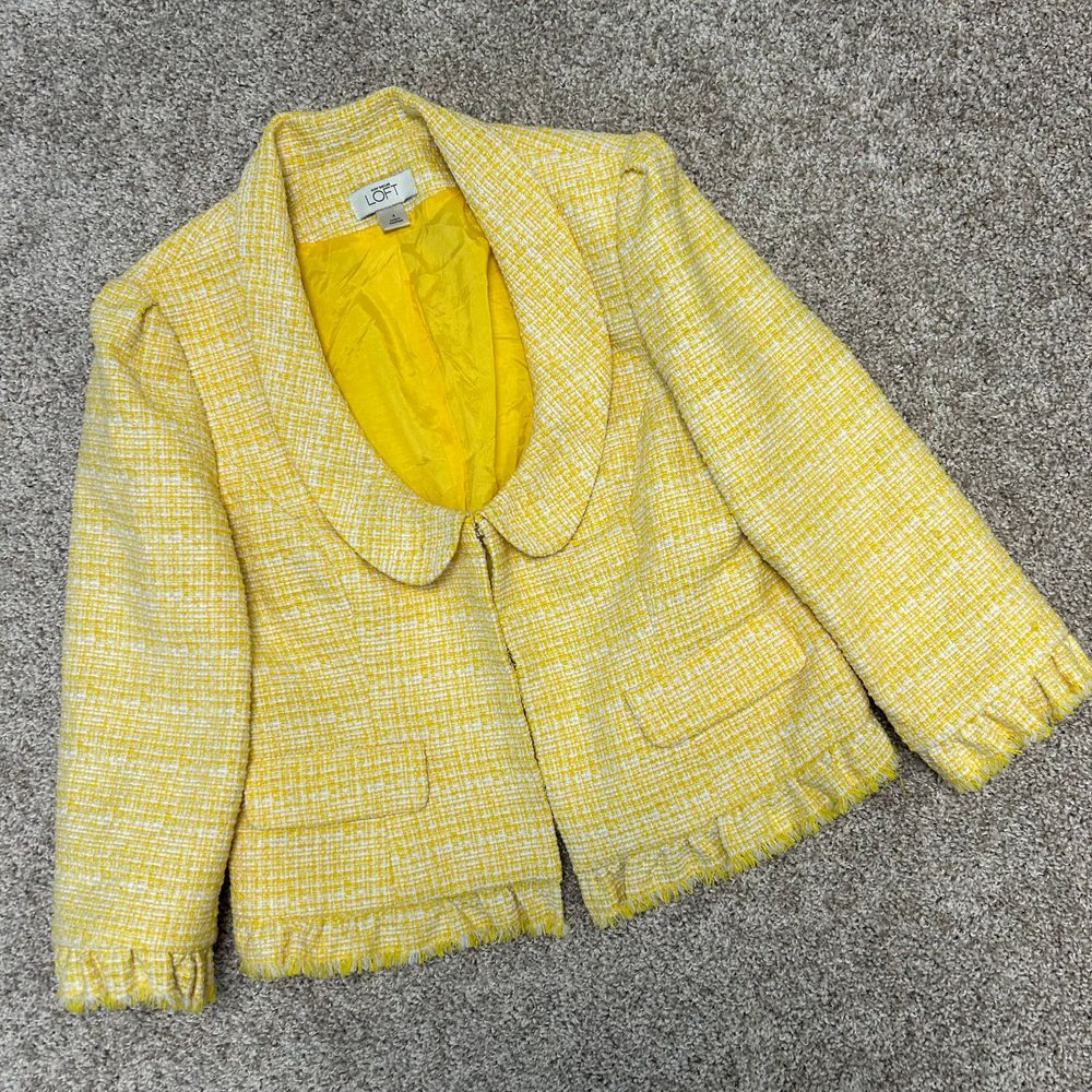 LOFT Ann Taylor Tweed Frayed Hem Cropped Blazer Women Size 4